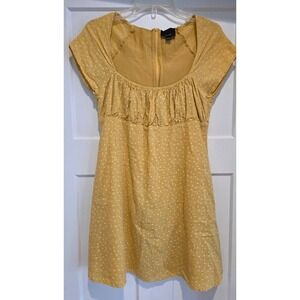 Lumiere Gold Polka Dot Square Neck Puff Sleeve Mini Dress Lined Sz L Cottagecore